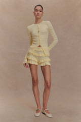 Amy Pointelle Bell Sleeve Cardigan - Lemon