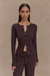Reese Fitted Knit Cardigan - Dark Chocolate