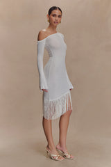 Kayden Fringe Off Shoulder Knit Mini Dress - Ivory