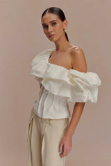 Debbie One Shoulder Bubble Top - White