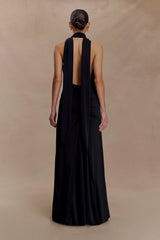 Juliet Slinky Maxi Dress With Scarf - Black