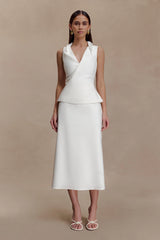 Yanina Cotton Halter Midi Dress - White