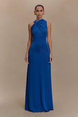 Marlee Asymmetrical Slinky Maxi Dress - Cobalt