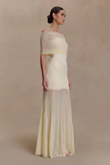 Caspian Slinky And Mesh Off Shoulder Maxi Dress - Ivory