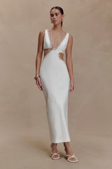 Henny Diamante Trim Cut Out Midi Dress - White