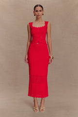 Madeline Scallop Knit Midi Skirt - Red