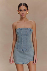 Alessia Embroidered Denim Corset - Light Vintage