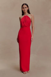 Elina Satin Necklace Maxi Dress - Red