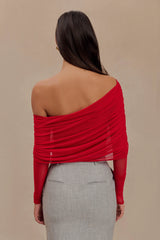 Everly Sheer Mesh Off Shoulder Top - Ruby
