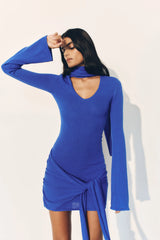 Taron Knit Mini Dress With Scarf - Cobalt
