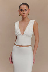 Kerrigan Slinky Ruched Sleeveless Top - White