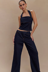 Dayna Denim Halter Top - Indigo Blue