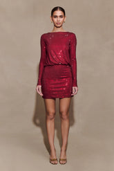 Darius Diamante Cowl Mini Dress - Wine