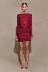 Darius Diamante Cowl Mini Dress - Wine