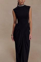 Elisa Diamante Neck Maxi Dress - Black