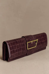Jessica Faux Leather Crocodile Clutch - Burgundy