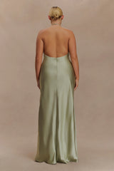 Bella Satin Halter Maxi Dress - Sage