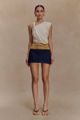 Miranda Faux Suede Belted Denim Mini Skirt - Indigo Blue
