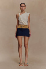 Miranda Faux Suede Belted Denim Mini Skirt - Indigo Blue