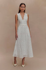 Arla Broderie Midi Skirt - White