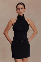 Emilia Beaded Neck Halter Top - Black