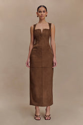 Liam Faux Suede Maxi Dress - Dark Chocolate
