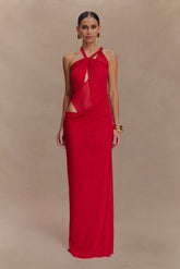 Edwina Knotted Mesh Maxi Dress - Red