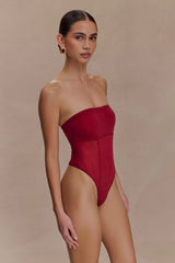 Aoife Strapless Mesh Bodysuit - Raspberry