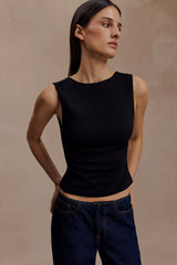 Kyra Open Back Scuba Crepe Top - Black
