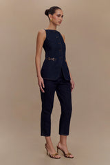 Ashton Sleeveless Button Denim Top - Indigo Blue