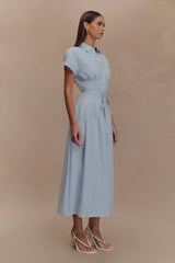 Aysha Buttoned Linen Midi Dress - Cornflower Blue