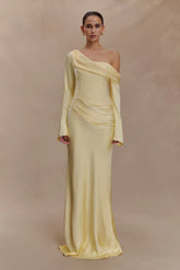 Iris Long Sleeve Satin Maxi Dress - Lemon