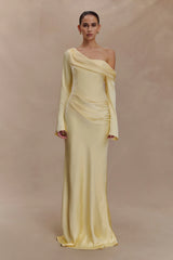 Iris Long Sleeve Satin Maxi Dress - Lemon