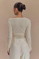 Culver Draped Twist Knit Top - Cream