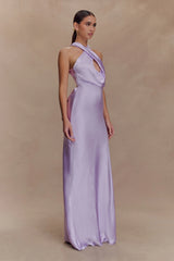 Phyllis Satin Halter Maxi Dress - Lilac