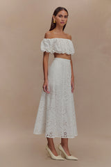 Autumn Off Shoulder Broderie Top - White