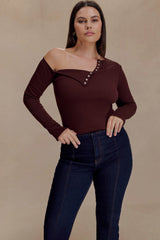Maelle Off Shoulder Long Sleeve Top - Deep Chocolate