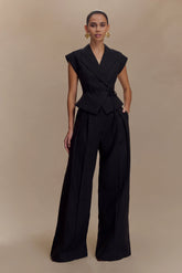 Raya Mid Rise Wide Leg Linen Pant - Black