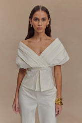 Rayne Off Shoulder Denim Top - White