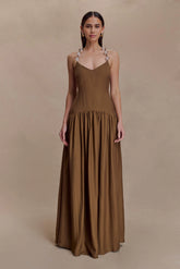 Darling Linen Maxi Dress - Chocolate