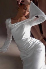 Iris Long Sleeve Satin Maxi Dress - White