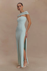 Aurora Slinky And Mesh Split Maxi Dress - Lagoon