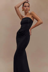 Madison Strapless Slinky Maxi Dress - Black