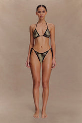Corrie Crochet Tie Up Bikini Bottom - Black And Neutral Stripe