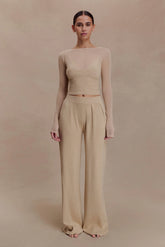 Frannie Gathered Silk Blend Knit Pants - Sand