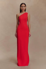 Milena One Shoulder Crepe Maxi Dress - Red