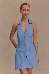 Ruth Cotton Halter Mini Dress - Ocean Blue