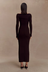 Cleona Merino Wool Ribbed Long Sleeve Maxi Dress - Deep Chocolate