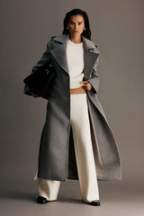 Levi Long Trench Wool Coat - Grey Marle