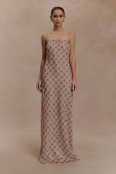 Silvana Chiffon Maxi Dress - Snake Check Print Mocha